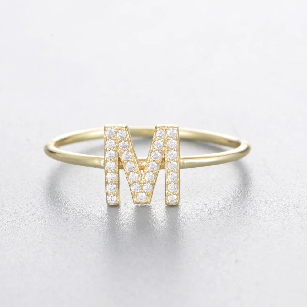925 Sterling Jewelry A-Z 26 Letters Name Initial Rings Gold Plated Silver Fashion Simple S925 Ring Zircon Round Brilliant Cut