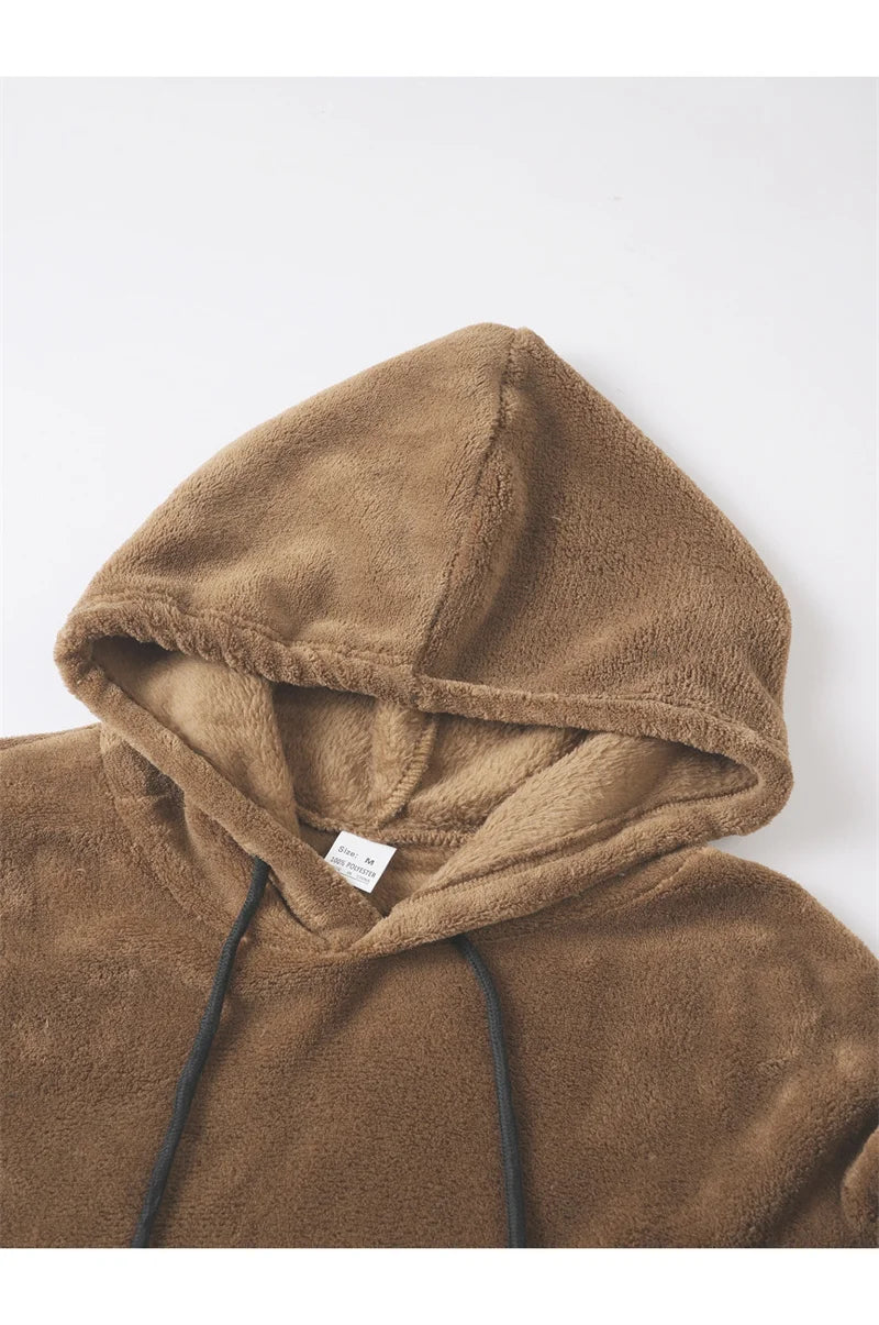 Autumn Winter Fashion Men's Hoodies Casual Trendy Solid Color coral fleece Long Sleeve pullover Loose Sweatshirts Male Hoodies