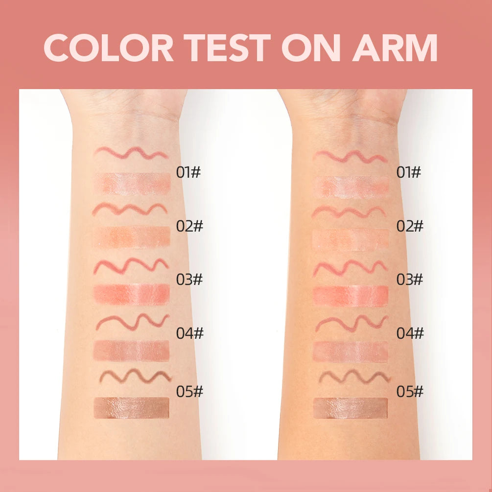 QIBEST Double Head Mirror Lip Glaze Lipliner Pen Water Light Lipgloss Makeup 2 in 1 Stick Matte Velvet Lip Liner Contour Pencil