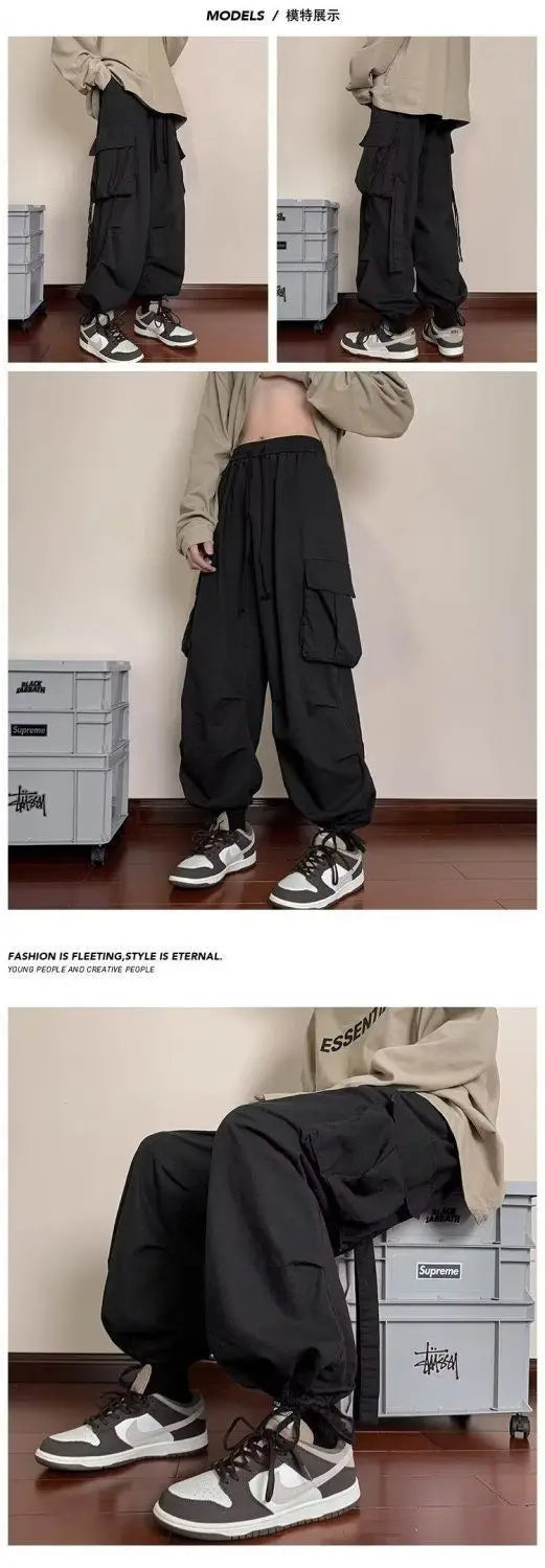 Spring and Autumn High Street Work Men's Thin Straight Wide Legs Fashion Trendy Sports Pants