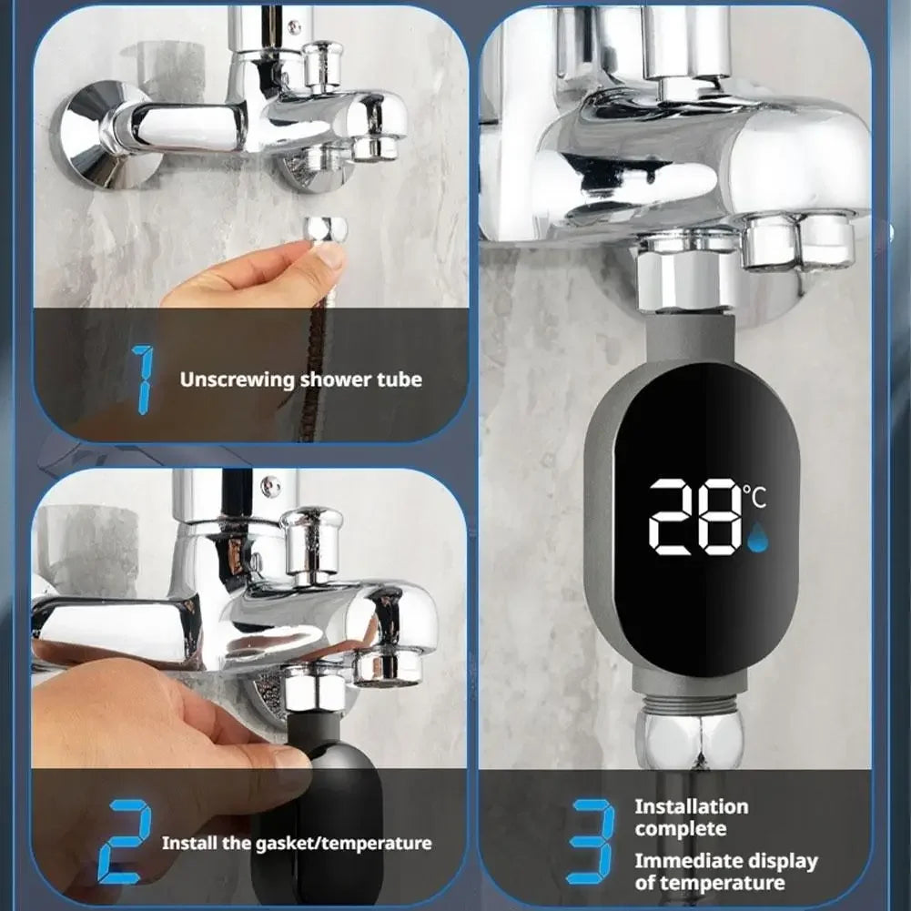 Shower Water Thermometer LED Digital Display&Intelligent Touch Activation 0℃~99℃ Bath Thermostat For Home Bathroom Measurement