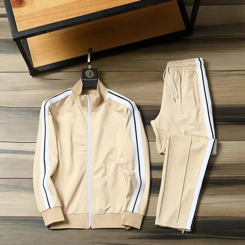 Men's 2 Piece Striped Tracksuit Set, Casual Zip Up Jacket and Jogger Pants Sports Outfit