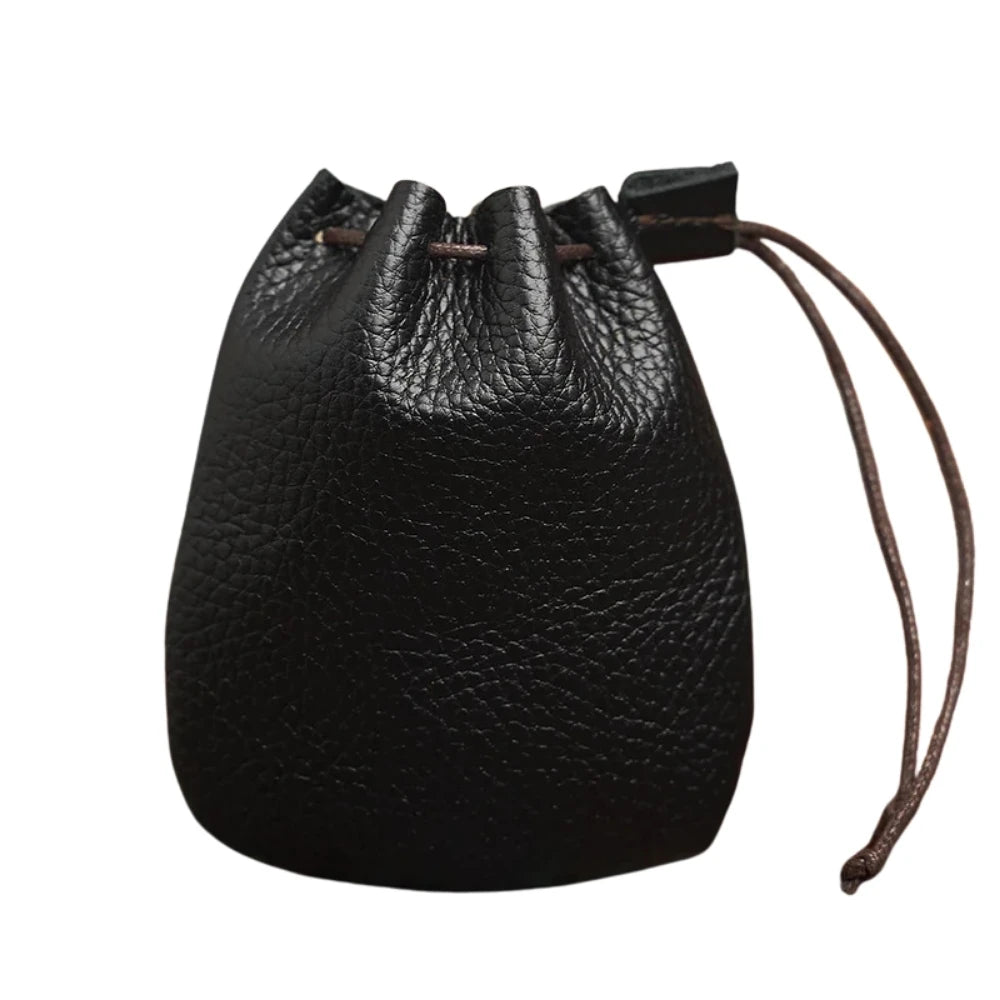 Genuine Leather Coin Purse Men Women Vintage Small Coin Wallet Hard Leather Money Pocket Drawstring Storage Bag