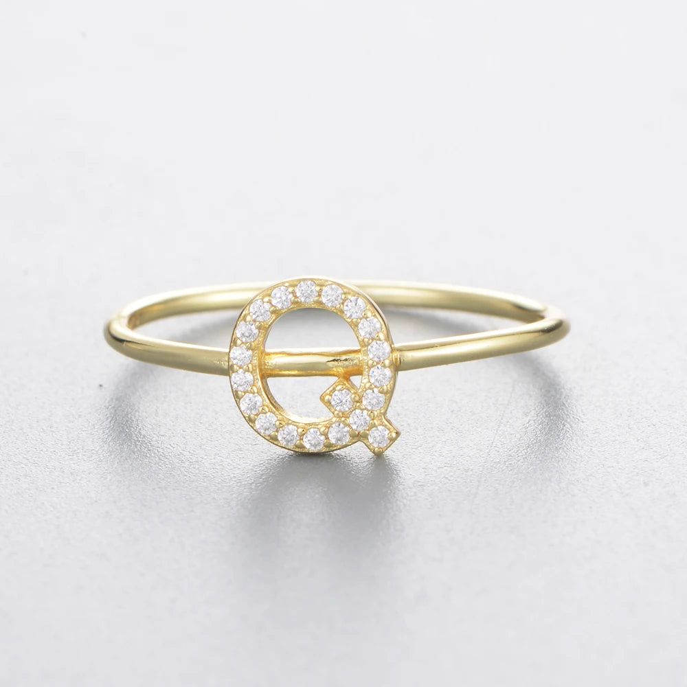925 Sterling Jewelry A-Z 26 Letters Name Initial Rings Gold Plated Silver Fashion Simple S925 Ring Zircon Round Brilliant Cut