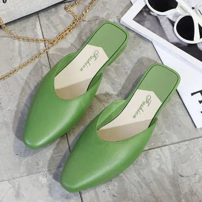 Women's Summer Outdoor Wear Pointed Toe Faion Mule Slippers Flat Bot f Cover Single oes mat Sle Daily Use ...
