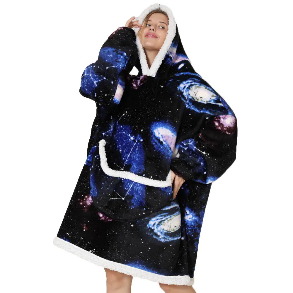 Oversized Blanket Hoodie with Big Pockets for Women Christmas Sweaters Hooded Cute Wearable Fleece TV Blanket for Couple Hoodies