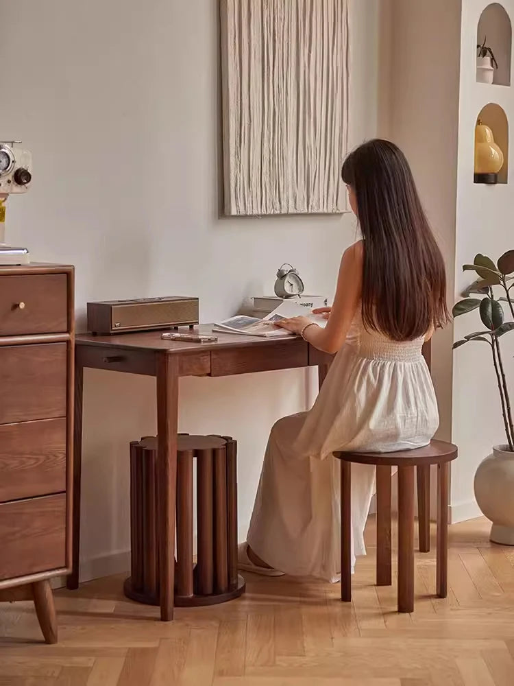 4pcs Foldable Solid Wood Stool, Living Room Low Stools, Bedroom Dressing Stool, Dinning Room Dinner Stool,  Round Small Table