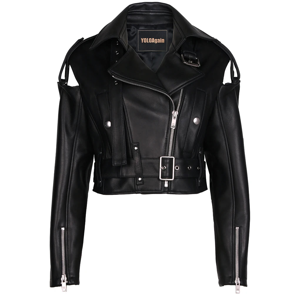 YOLOAgain Real Leather Jacket Women Cropped Jacket Spring 2025