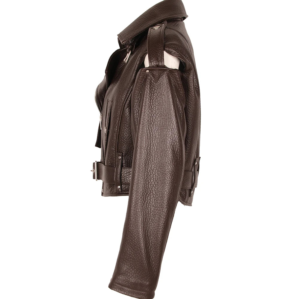 YOLOAgain Real Leather Jacket Women Cropped Jacket Spring 2025