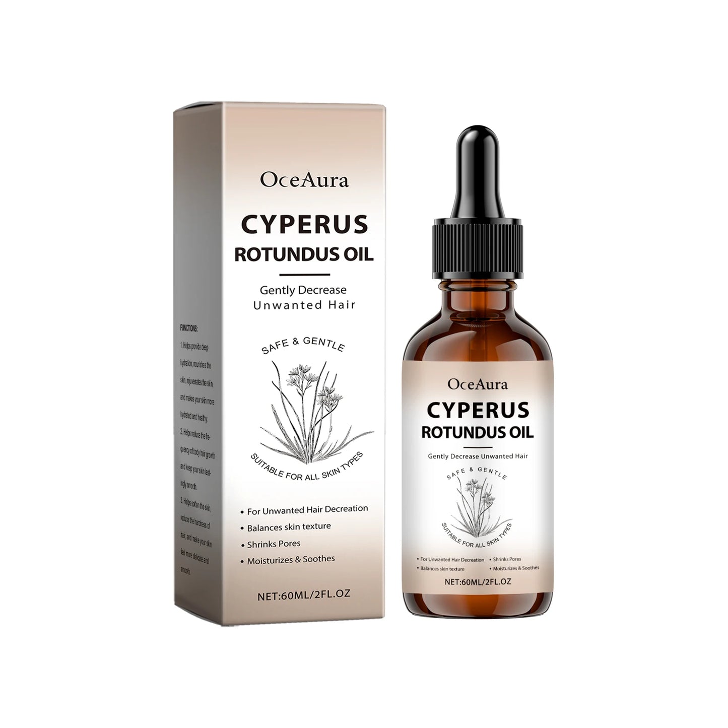 Pure Cyperus Rotundus Oil for Hair Removal Essence Reduce Armpit Arms Body Hair Inhibitor Shrink Pores Smooth Skin Care Serum