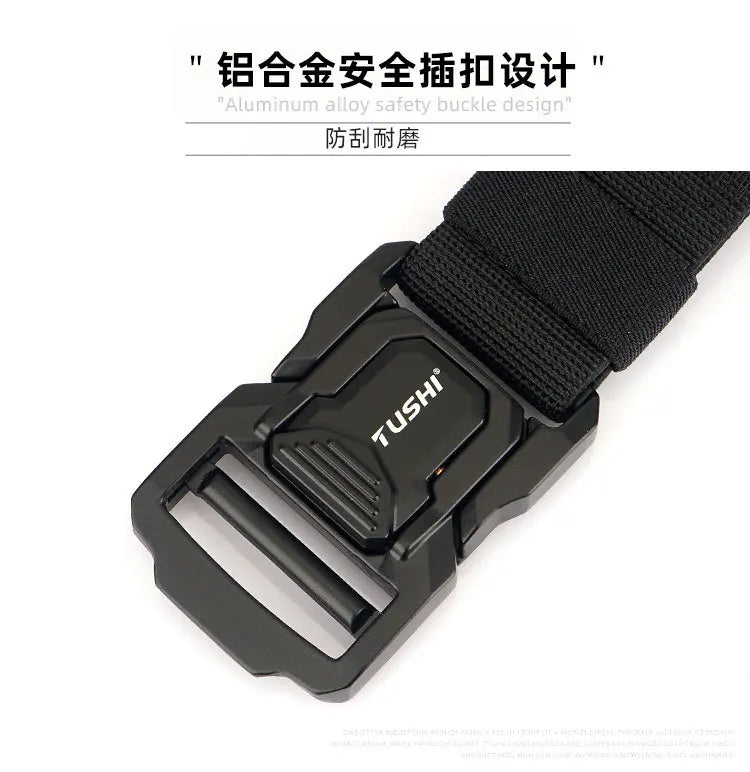 3.8cm Men's Tactical Elastic Belt Aluminum Alloy Quick Release Buckle Wear-Resistant Durable Belt for Tactical Pants Outdoor Hik
