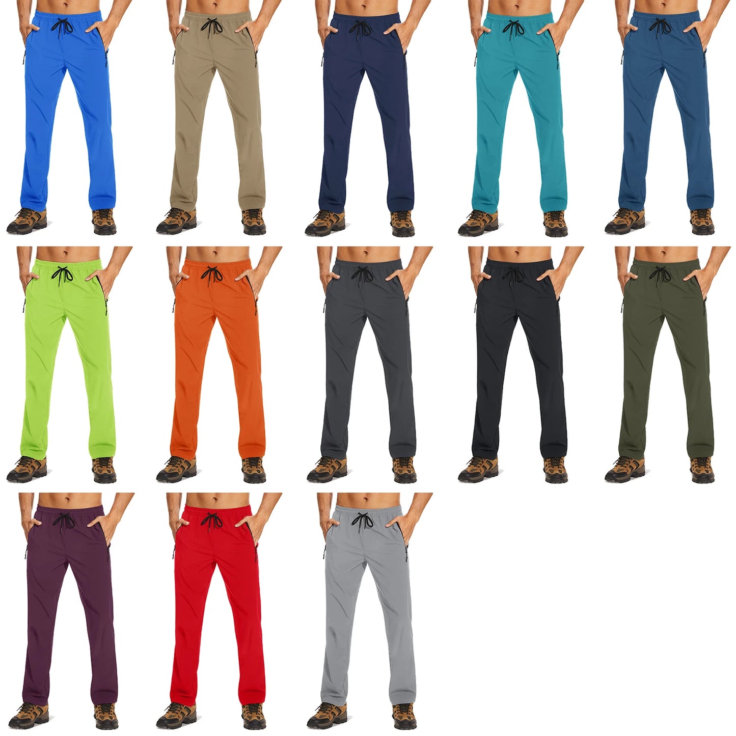 TACVASEN Summer Quick Dry Pants Mens Zip Pockets Elastic Waist Pants Hiking Jogging Running Pants Fashion Gym Fitness Trouser