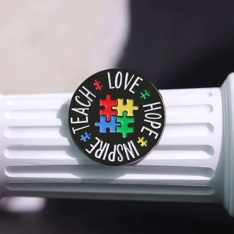 Autism Awareness Puzzle Enamel Pins Introvert Caring For Mental Health Metal Brooches Lapel Badges Jewelry Gifts For Friends