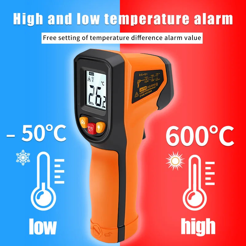 Non-contact Digital Infrared Thermometer Laser Temperature Meter Pyrometer Imager Hygrometer Termometro infrarojo Light Alarm