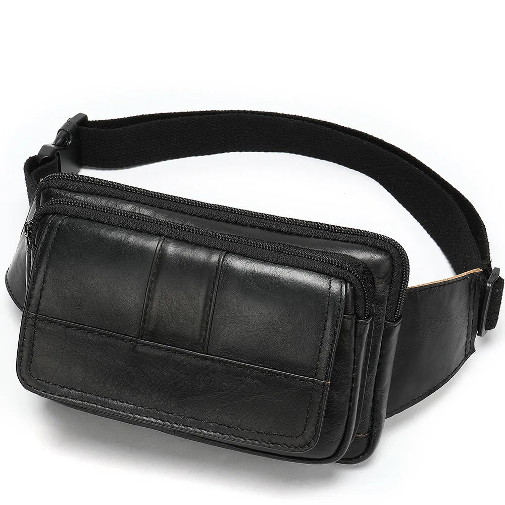 Genuine leather men's waist bag, outdoor single-shoulder crossbody bag, chest bag, men's retro genuine leather men's small bag