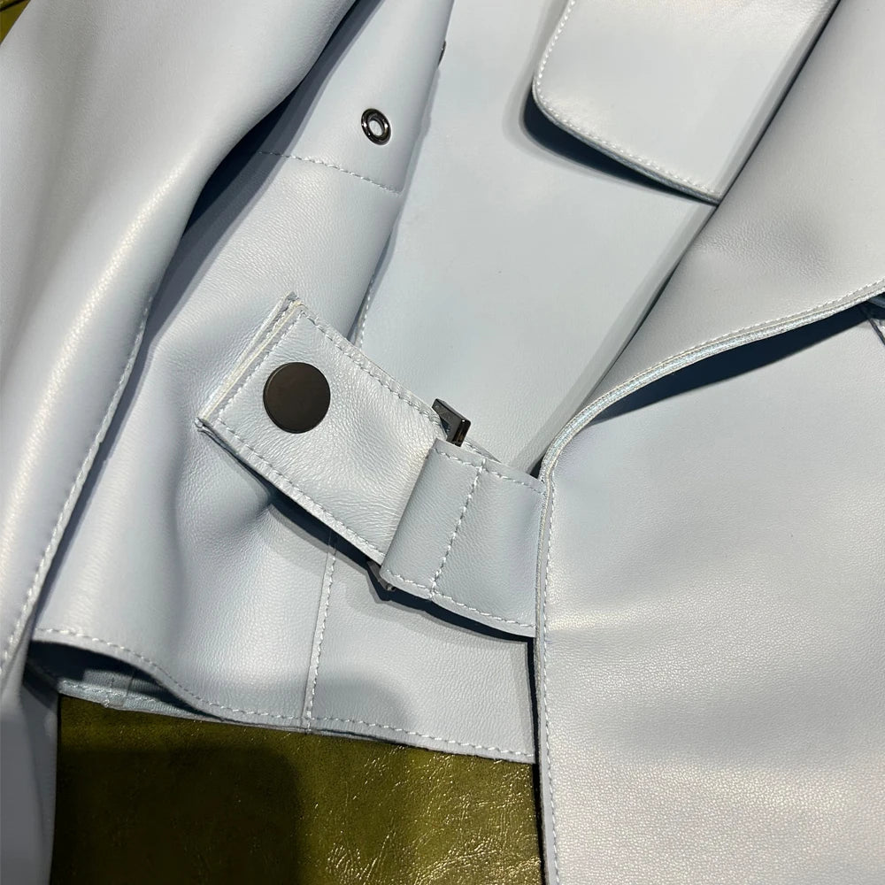 Woman Oversized Blue Leather Jacket Real Sheepskin Leather Coat 2025 New Arrival Jackets