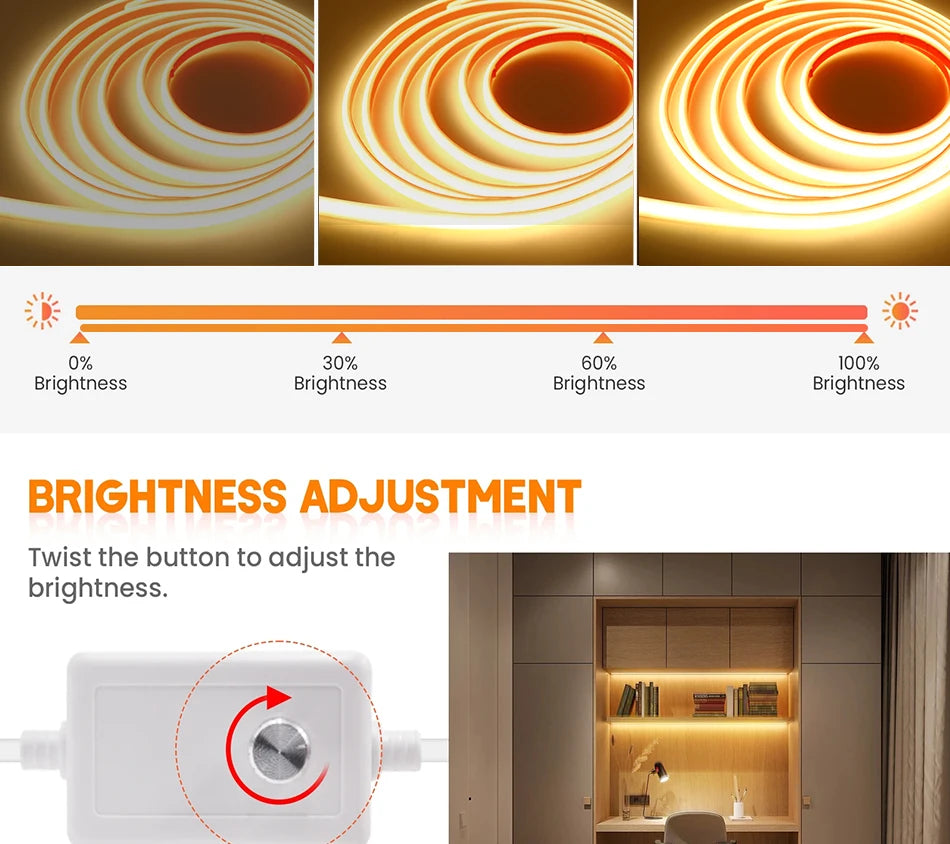 led Strip Brightness Waterproof COB LED Strip 220V Flexible Ribbon for Room Bedroom360 LEDS/m Kitchen Outdoor Garden Lighting