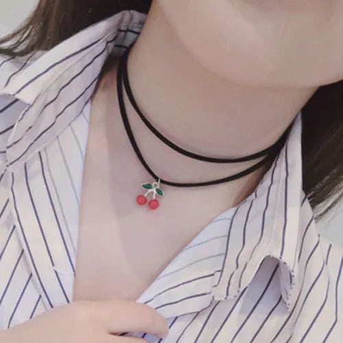 Black Minimalist Choker Necklace with Pendant Women's Fashionable Trend Accessory Lace-Up Necklace