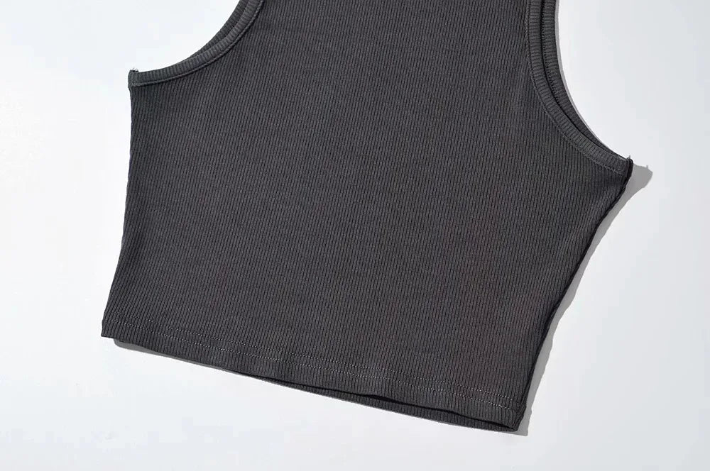 Summer Black Women Fashion Crop Top High Neck White Sleeveless Tank Tops 5 Colors