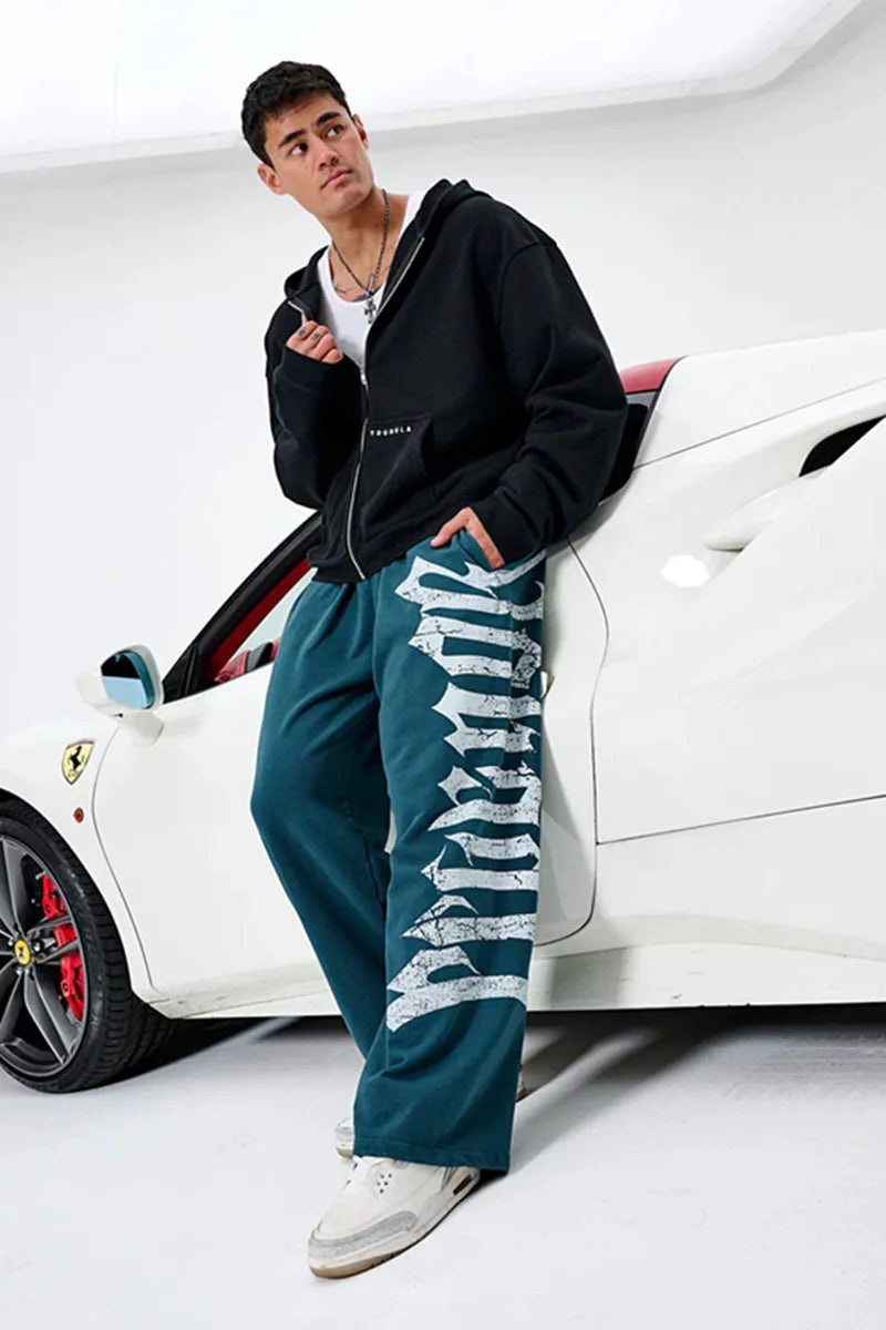 2026 Young American trendy sweatpants collaboration anime joggers cotton terry print wide-leg casual pants hip-hop street pants