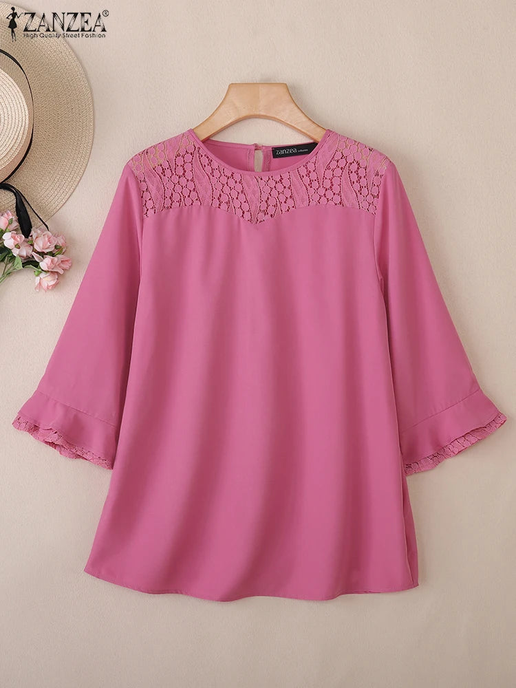 Women Autumn Patchwork Blouse 2025 ZANZEA Elegant Long Sleeve Tops Stylish Work Shirts Female Casual Loose Chemise Mujer Femme