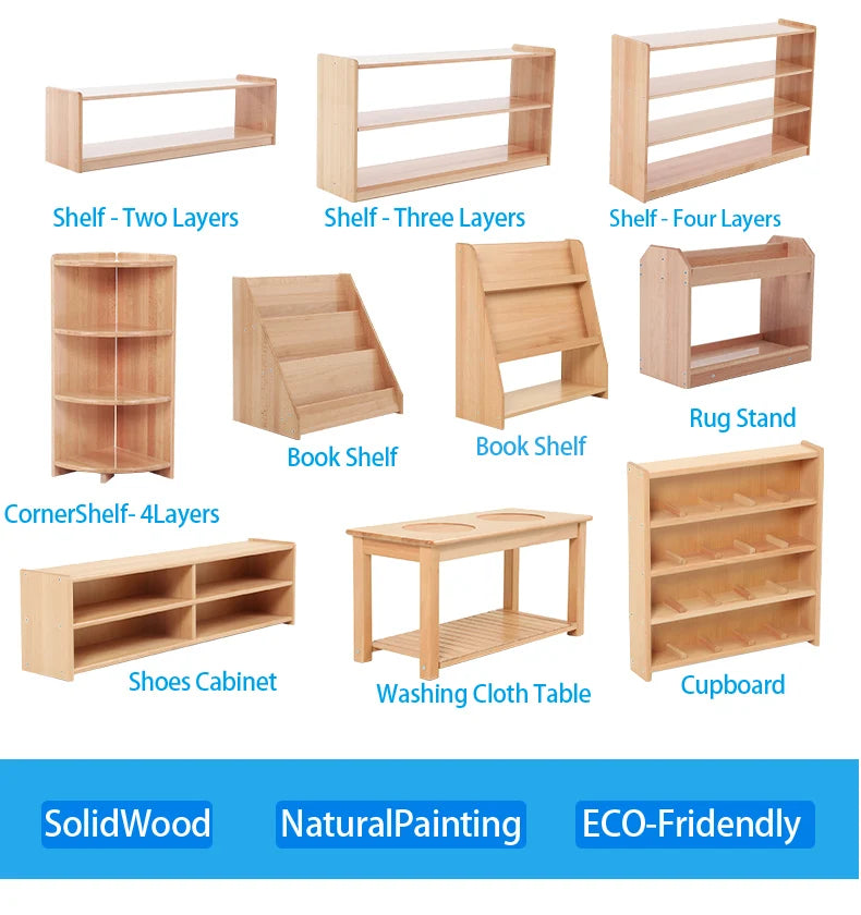 Montessori Furniture Kids Beachwood Shelf/ Cabinet/ Table/ Rug Stand/ Cupboard Materials for Kindergarten Childcare Center