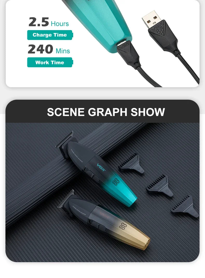 VGR V-906 Hair Salon Home Hair Trimmer Gradient Metal Body Hair Clipper Hair Carving LED Intelligent Digital Display Electric Pu