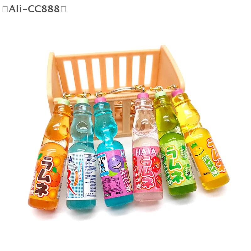 Japanese Ramune Soda Keychain Kawaii Food Charm Bag Pendant Cosplay Props Drink Keyring Accessory