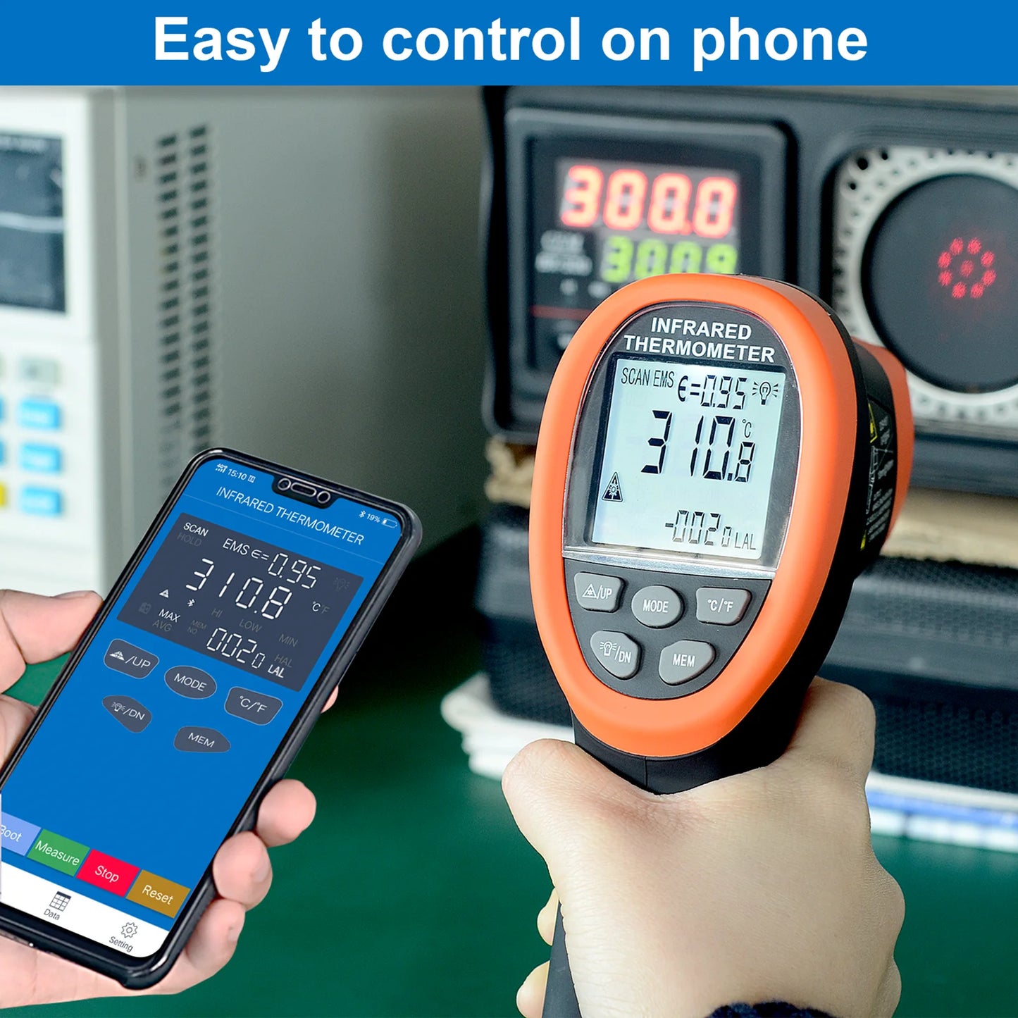 Infrared Thermometer Gun Handheld Heat Temperature Gun Laser Temperature Gun with Adjustable Emissivity Measure -50°C to 1800°C