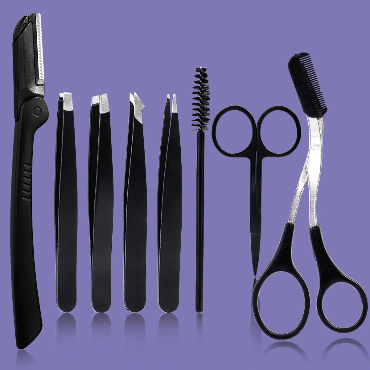 4/5/7/8pcs Eyelash Tool Set, stainless steel eyebrow trimmer, eyebrow trimmer and hair remover, suitable for both men and women.