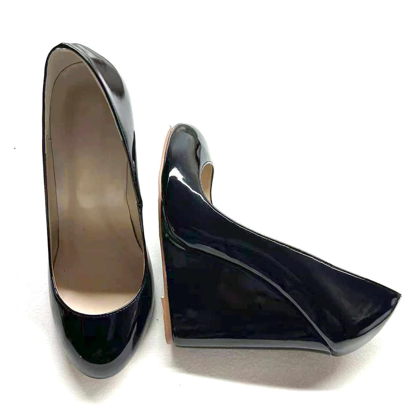 Womens Wedge Sandals Round Toe High Heels Pumps Shoes Ladies Woman Wedges Comfortable Casual Footwear Black Patent Customized