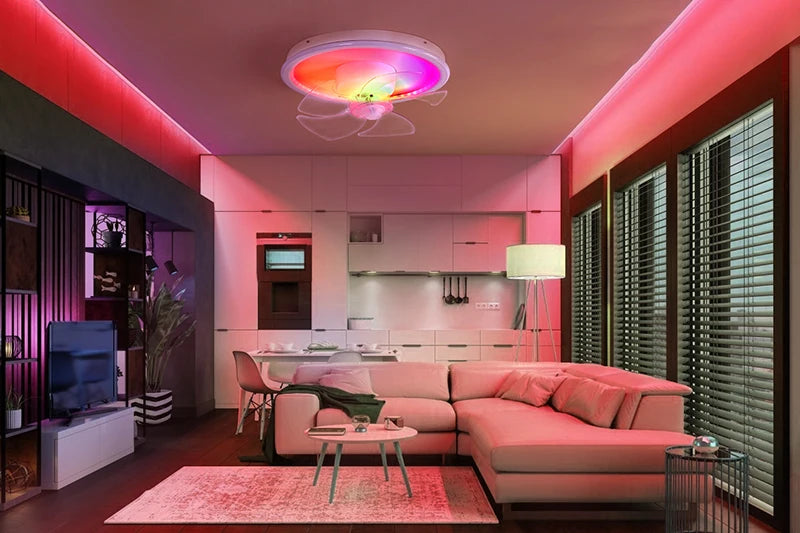 LED Ceiling Fan Lamp RGB Stepless Dimming Remote Interior Lighting Fixture Bedroom Living Home Decor Ceiling Fan With Light