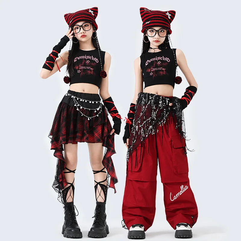 Hip Hop Sweet Girls Crop Top Street Dance Sweat Pants Jazz Girl Group Clothes Sets Kids K-pop Costumes Children Teens Streetwear