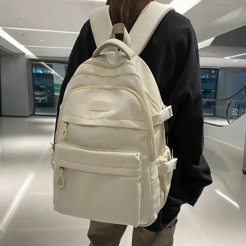 College Style Canvas School Bags For Girls Solid Junior High School Student Schoolbag Korean Version Laptop Backpack Women Boys