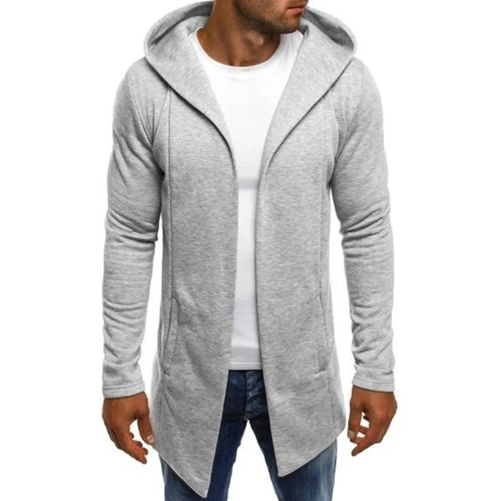 Men Splicing Solid Color Trench Coat Jacket Cardigan Hooded New Autumn Winter Fashion Trend Brand Long Hoodies Roupa Masculina