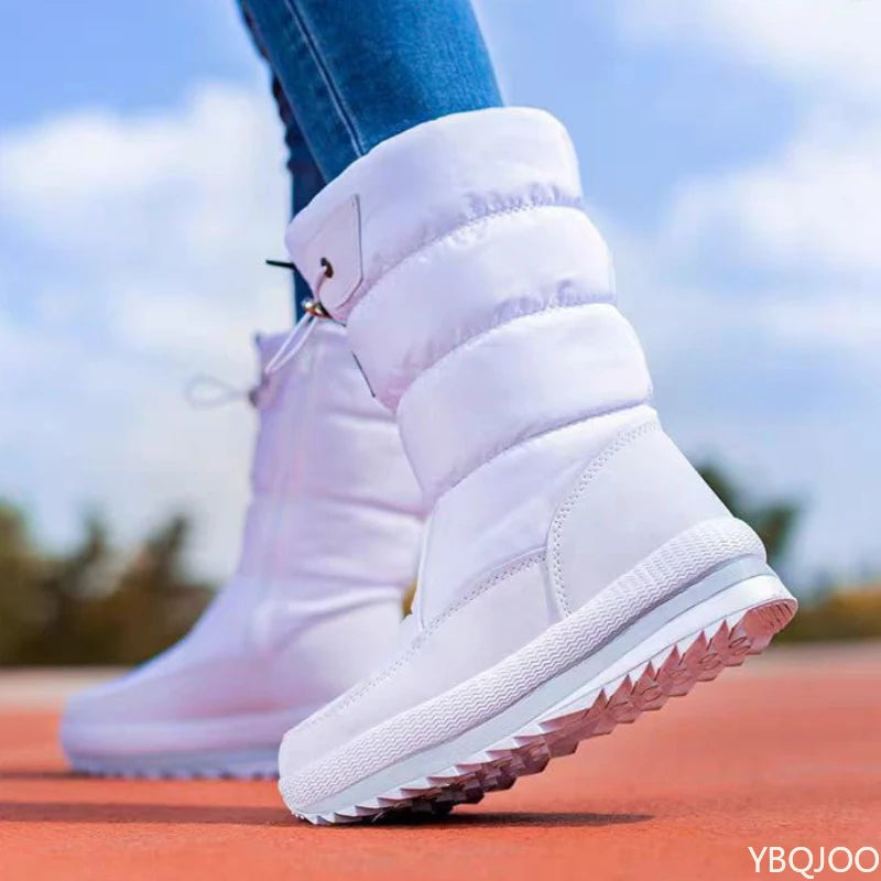 2025 Non Slip Waterproof Platform Snow Boot Casual Female White Shoes Winter Thick Women's Snow Boots Warm Plush Mid-calf Boots
