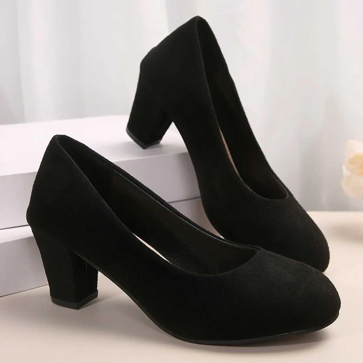 Autumn Single Shoes Women's Fashion New Round Toe Shallow Suede Cover Foot Non-slip Wear-resistant High Heels