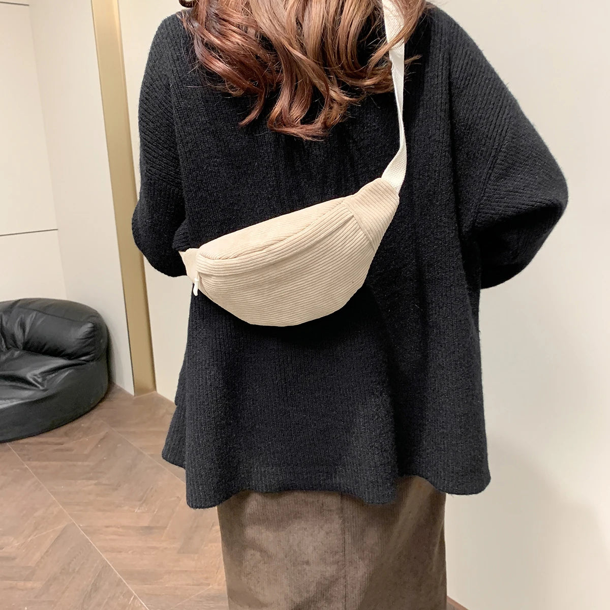 Casual Corduroy Belt Bags for Women Fashion Fanny Pack Female Banana Waist Bag Hip Purse Shoulder Crossbody Chest Bag Pocket