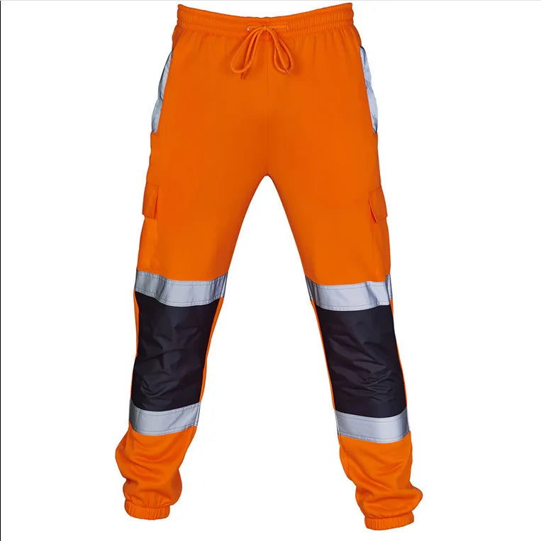 Mens Work Uniform Bottoms Safety Sweat Pants Striped Reflective Pants Loose Mens Jogging Trousers Joggers Patchwork Workwear