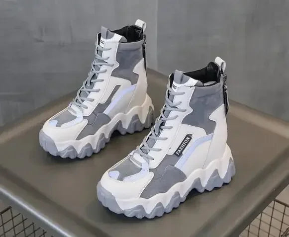 2025 Women Thick Sole Ankle Boots Autumn Luxury Platform Casual Boots Women's 8cm High Heels Wedge Boots Shoes Woman Sneakers