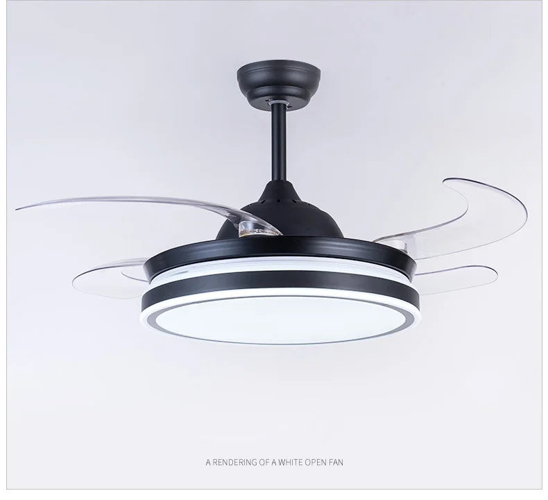 Retractable ceiling fan Air purifying led light celling fan modern bedroom smart remote control large hotel ceiling fan