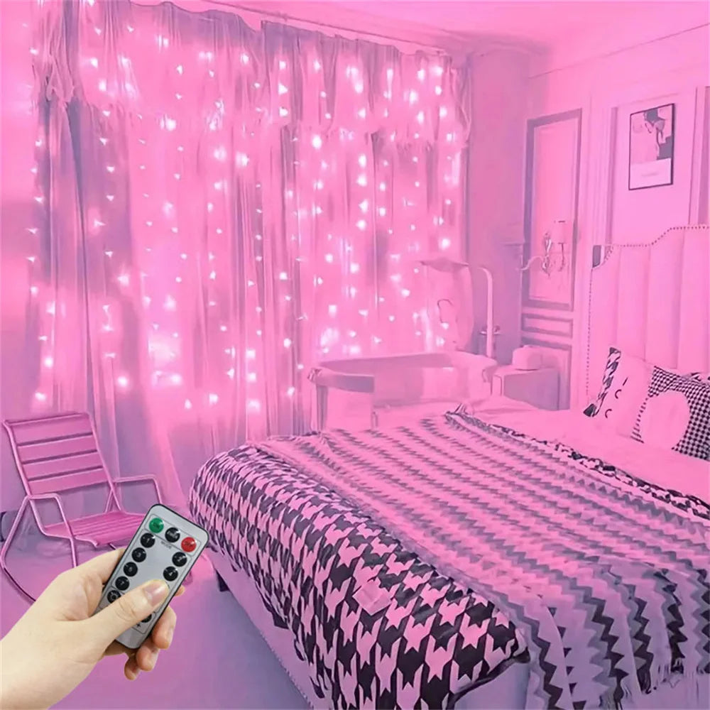 USB Plug Wedding Garland Valentine's Day Ramadan EID Mubarak Decoration for Home Curtain Lights 8 Modes LED Curtain Fairy Light