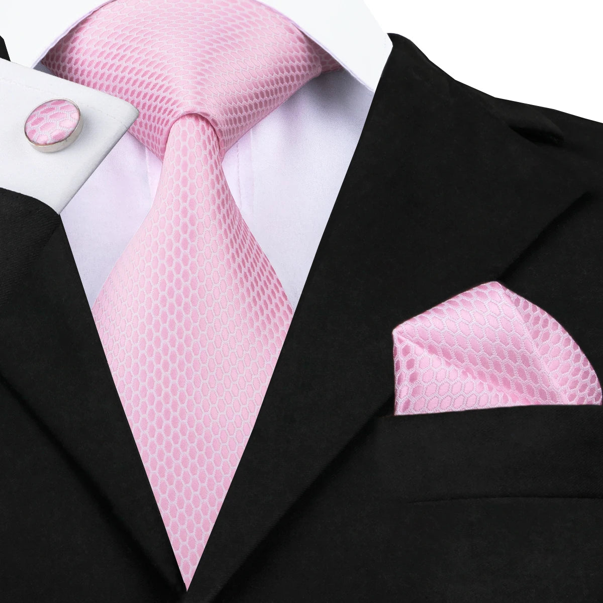 Hi-Tie Silk Men Tie Peach Pink Floral Wedding Necktie for Men Luxury Necktie Handkerchief Cufflink Fashion Design Business