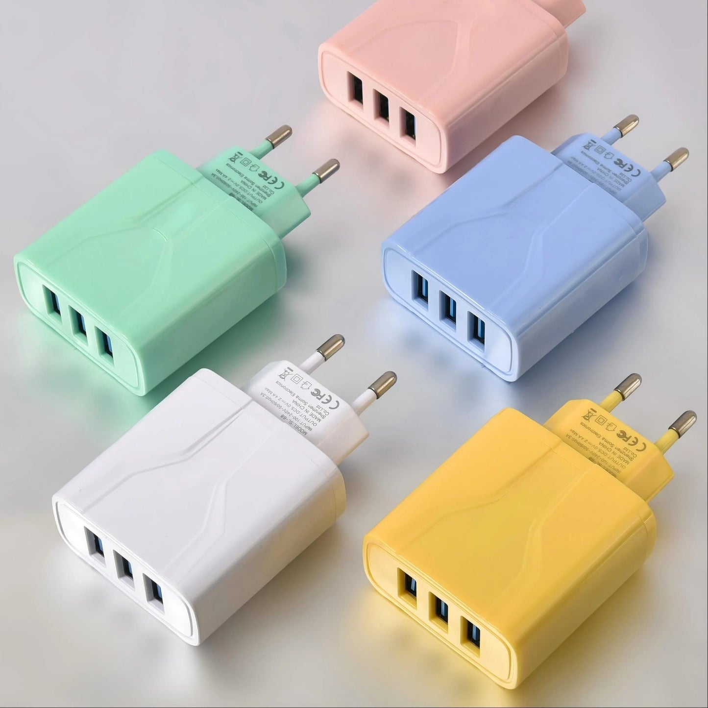 Travel Charger with 3 Ports Charger for iPhone for Galaxy 100-240V, EU Plug, USB Charger Adapter, Sleek Charger Design