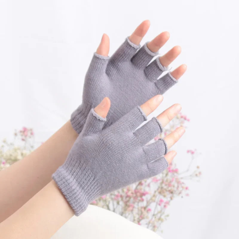 Unisex Black Half Finger Fingerless Gloves Wool Knit Cotton Winter Warm Work Mittens for Women And Men