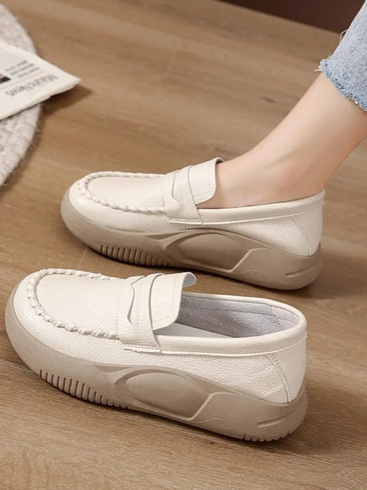 Woman Footwear Low Leather High on Platform Shoes for Women Loafers White Casual Daily Routine Autumn Offer Korean Fashion 2025