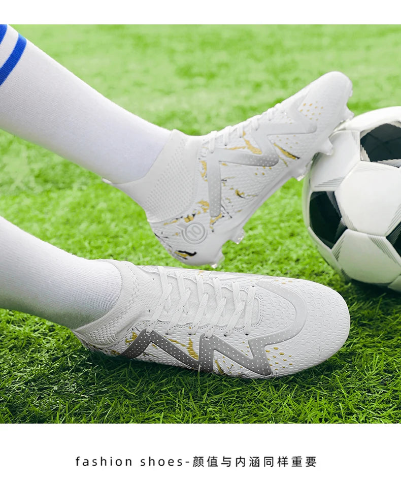 Adult Professional FG/TF Soccer Shoes Non-Slip Long Spike Football Boots Young Kids High Ankle Cleats Grass Soccer Sneakers ﻿