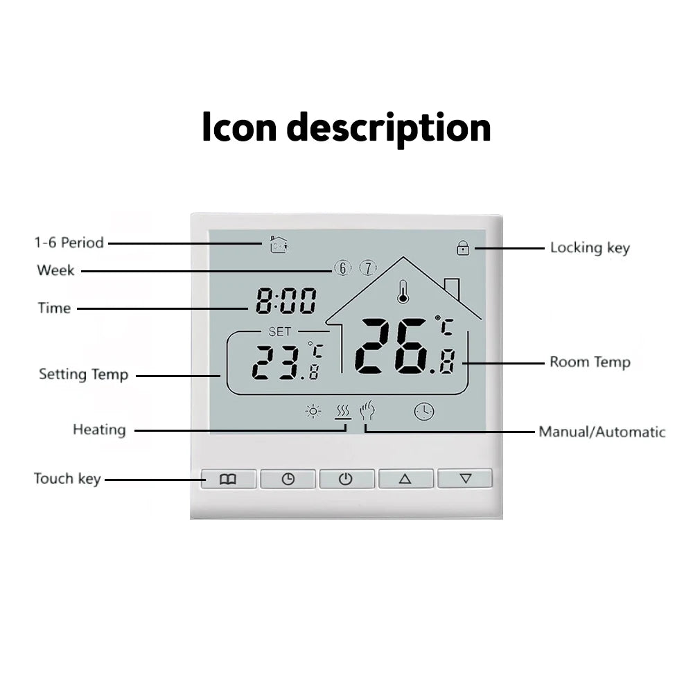 WiFi Smart Thermostat 5+2 Programmable 3A Water Heating Tuya Voice Control Thermostat DIY Install LCD Display Smart Temperature