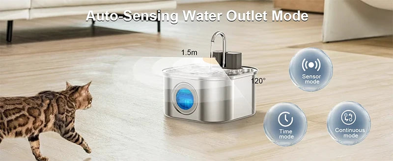 108oz/ 3.2L Wireless Cat Water Fountain Stainless Steel Battery Operated 4000mah Rechargeable & Faucet Pet Water Fountain