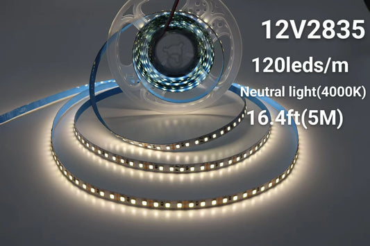 12V Led Strip Light, 8mm Wide, 120 Leds/M, Total 600 Leds, Warm White 3000K/Natural Light 4000K/Red Light/Green Light/Blue Light/Pink Light/Gold Light Tape Light, Under-Cabinet Light, 16.4 Feet (Approximately 5m) Led Strip Li